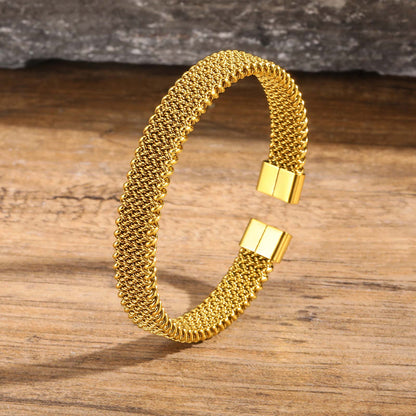 Gold Mesh Textured Cuff Bracelet