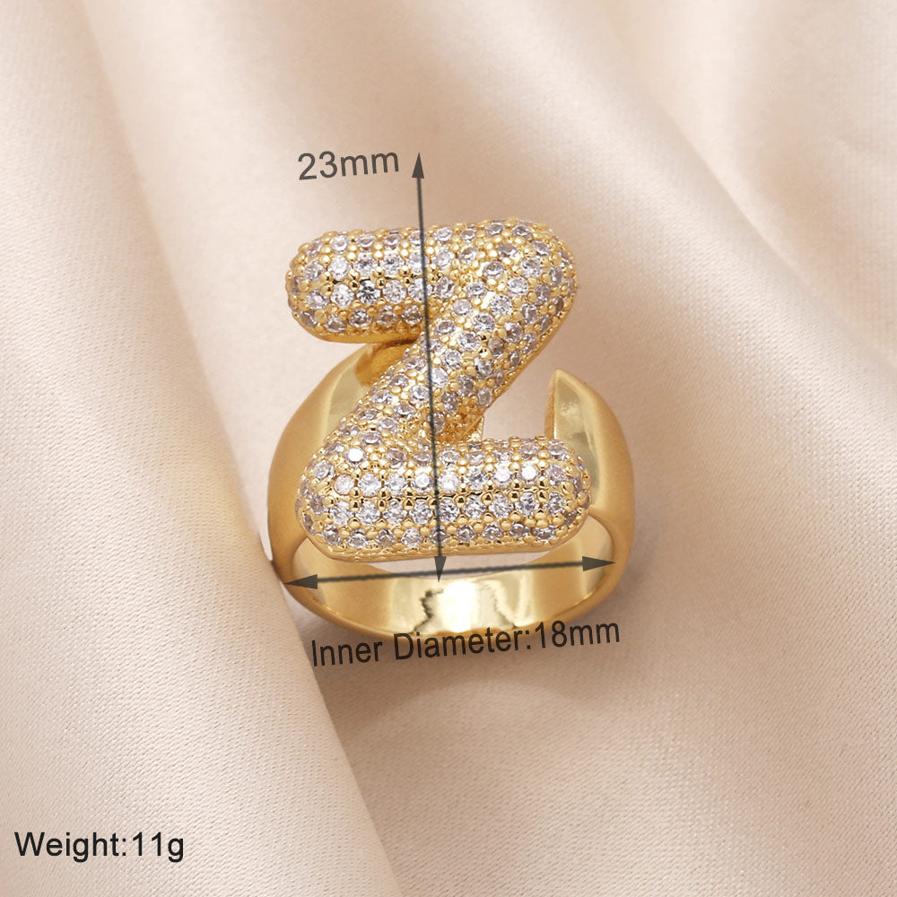 Gold Bubble Letter Initial Ring