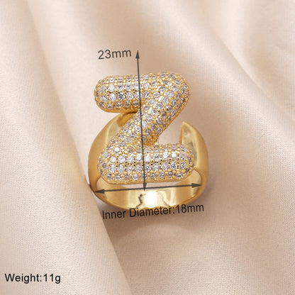 Gold Bubble Letter Initial Ring