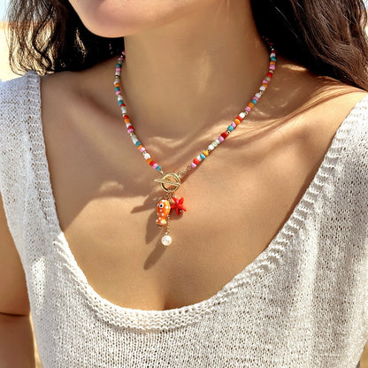 Rainbow Ceramic Fish & Starfish Necklace