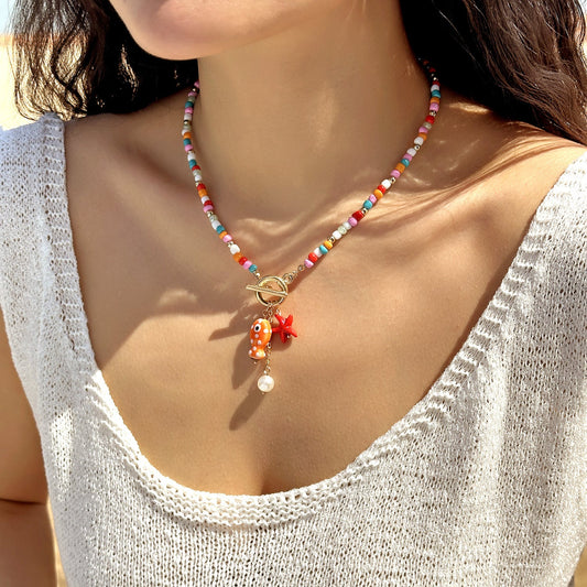 Rainbow Ceramic Fish & Starfish Necklace