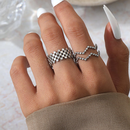 2pc Gold Beaded Adjustable Ring Set