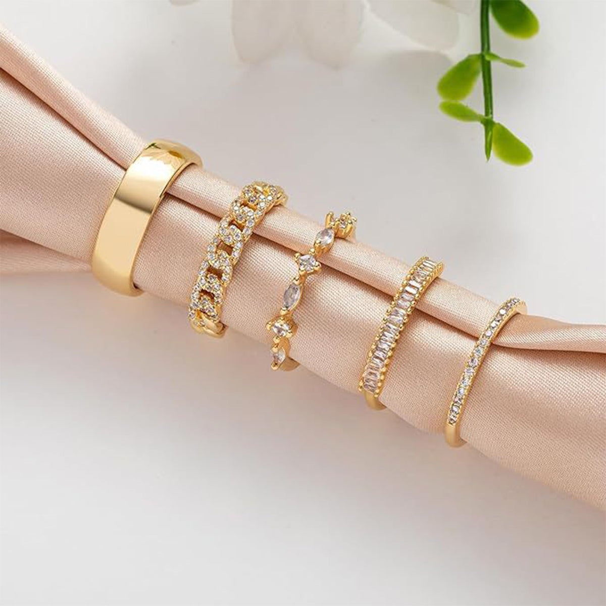 5pc Dainty Stackable Cubic Ring Set
