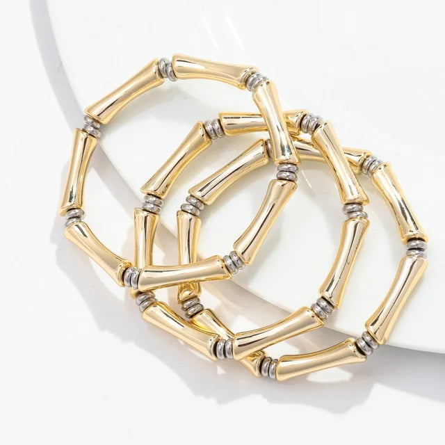 3pcs Gold Bamboo Bangle Bracelet Stack