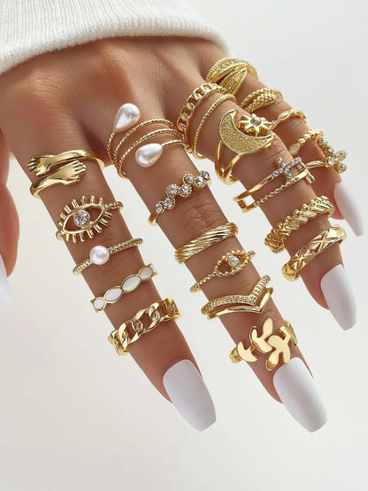 22pc Gold Statement Ring Set