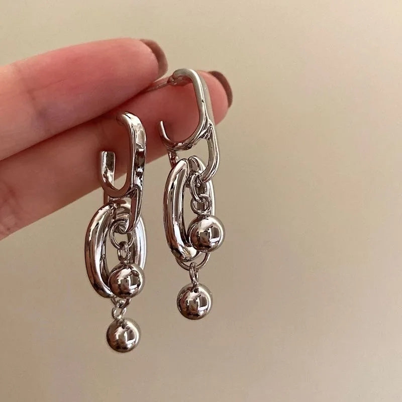 Silver Double Hoop Dangle Earrings