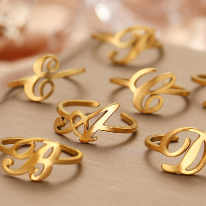 Initial Curved Script Ring