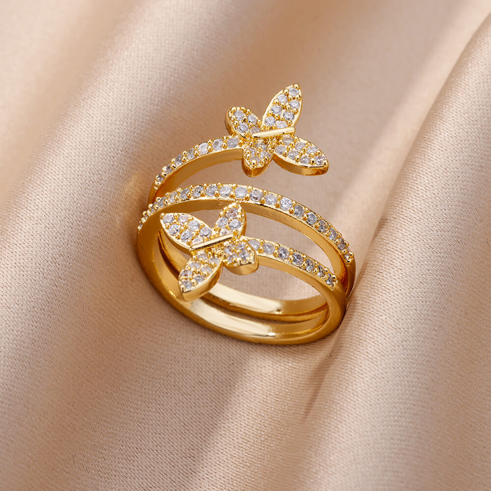 Triple Band Butterfly Pavé Ring