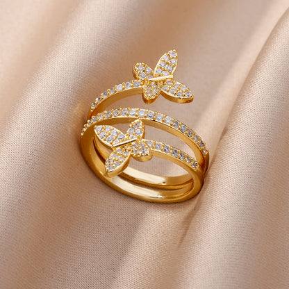Triple Band Butterfly Pavé Ring