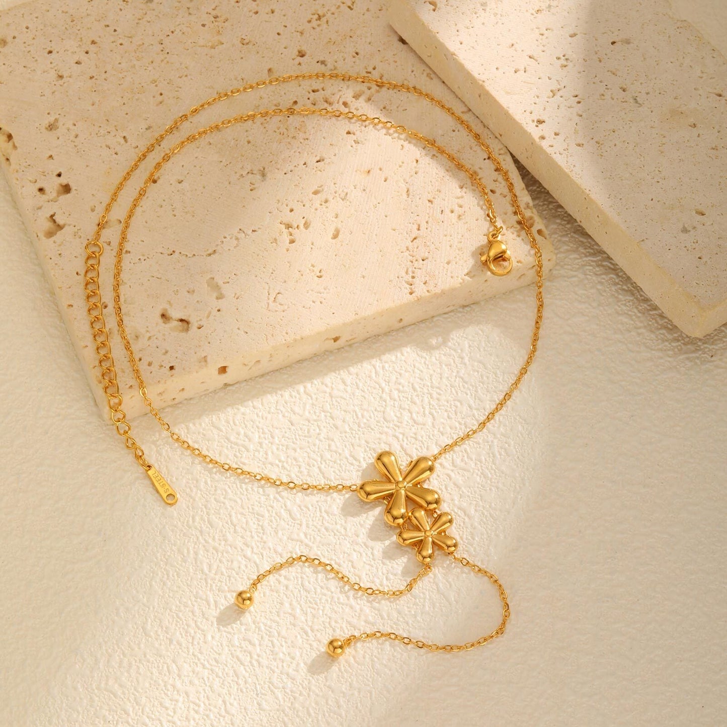 Gold Floral Drop Pendant Necklace