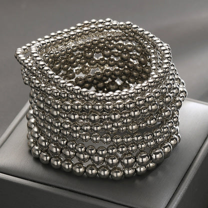 12pc Vintage Silver Beaded Bracelet Set