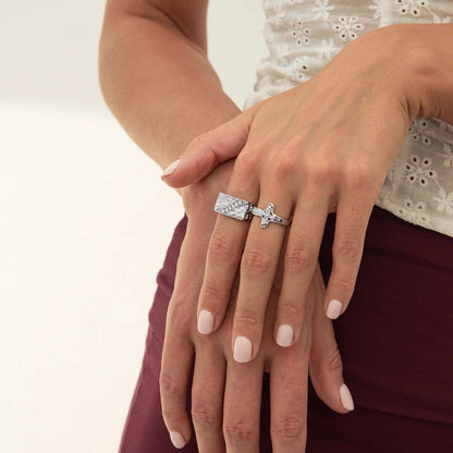 2pc Punk Cross Rhinestone Ring Set