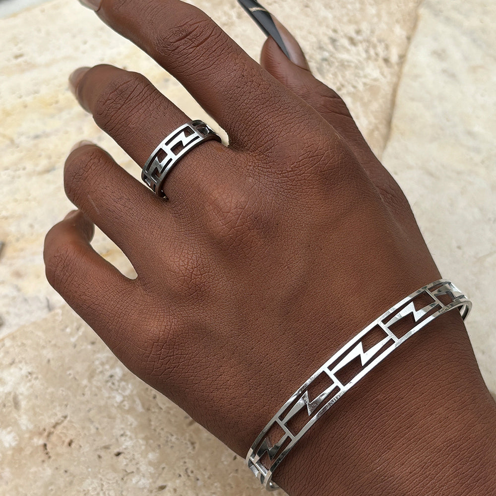 2pc Greek Key Bracelet & Ring Set