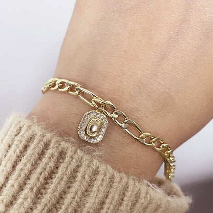 Gold Initial Charm Chain Bracelet