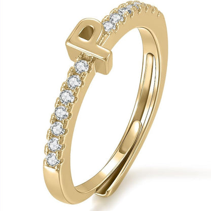 Gold Initial Letter Adjustable Ring