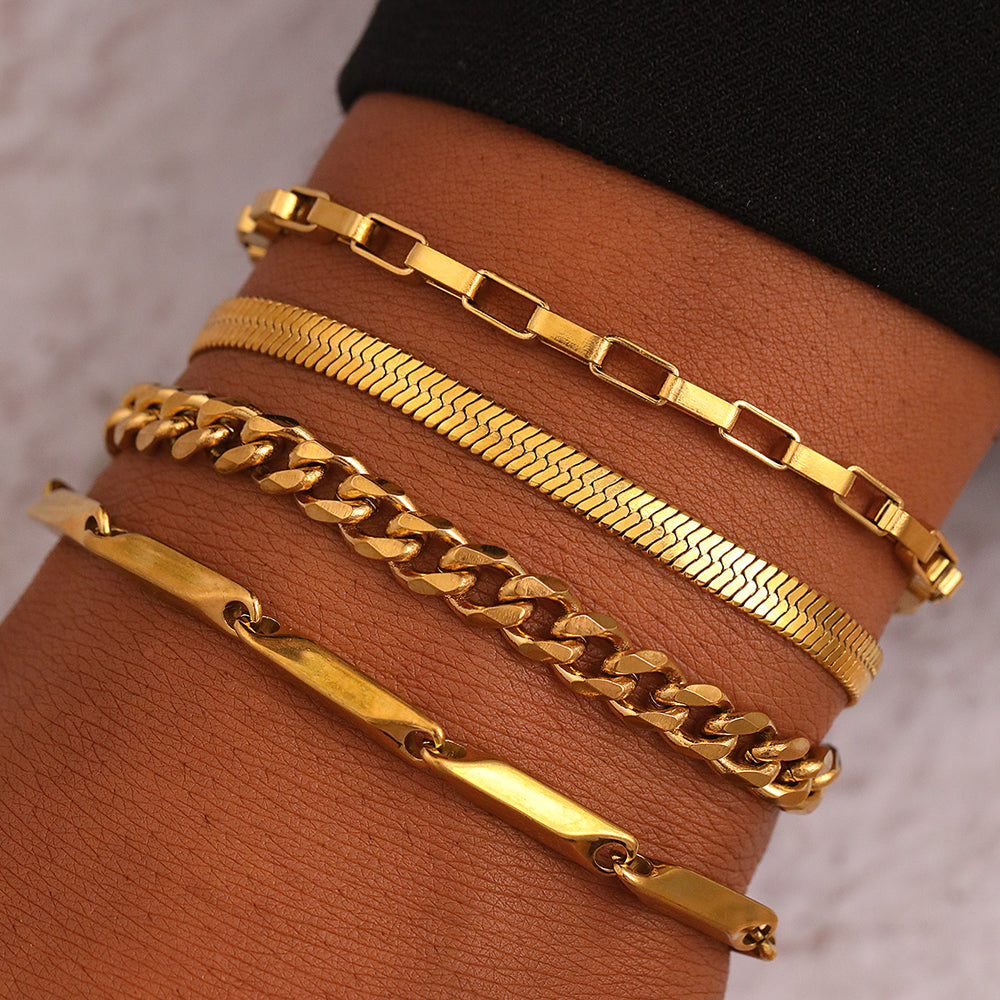 4pc Classic Chain Gold Bracelet Set