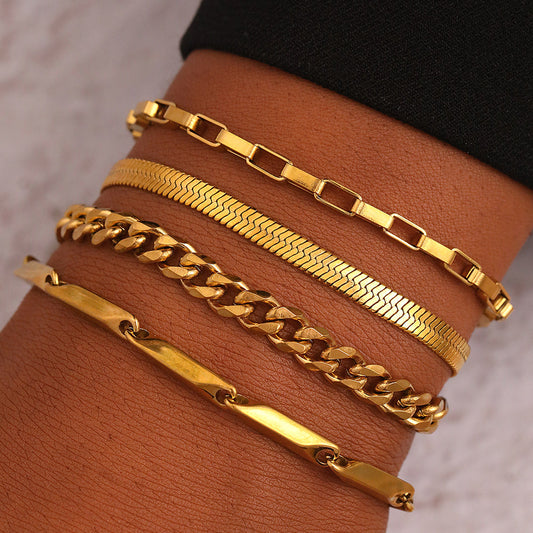 4pc Classic Chain Gold Bracelet Set