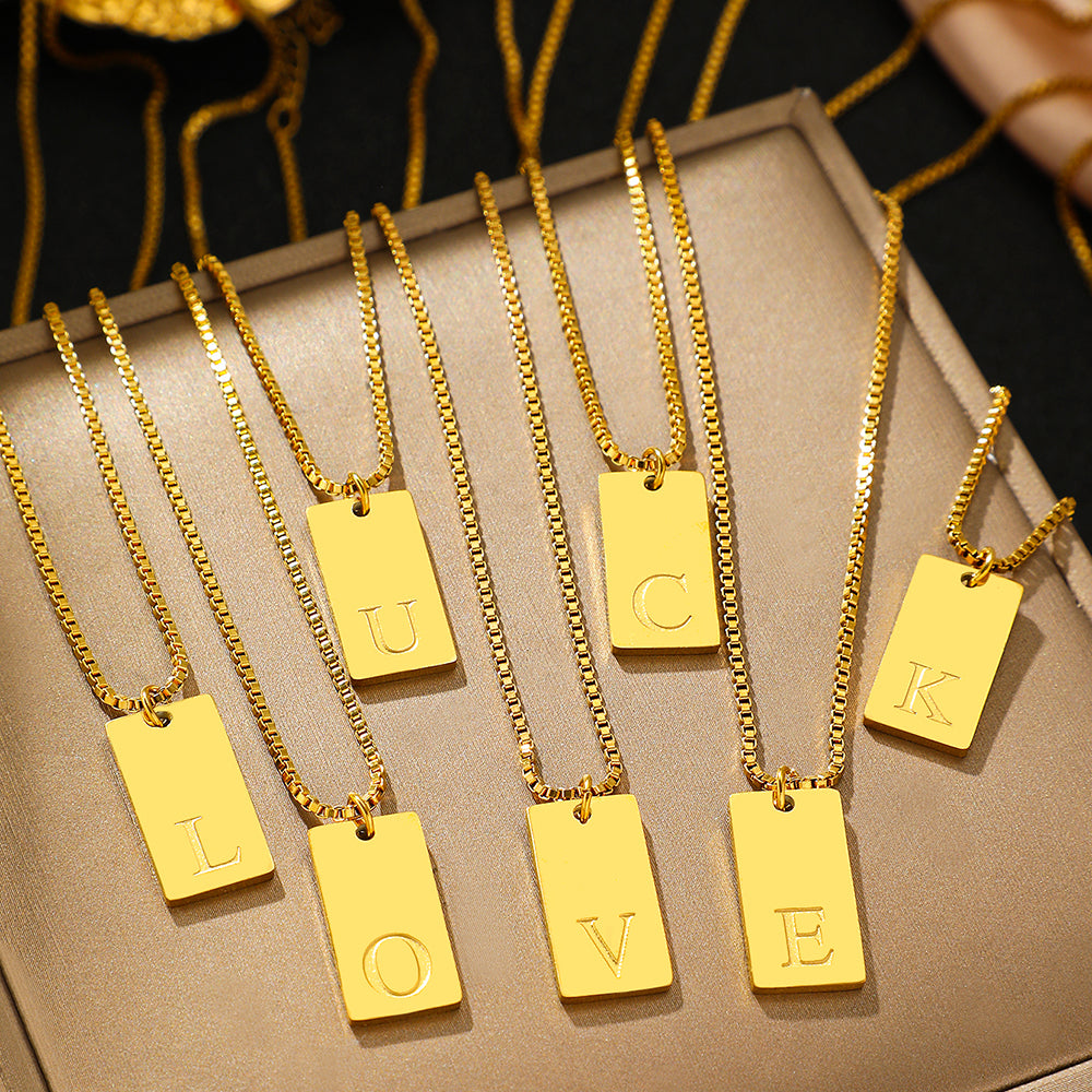 Gold Rectangle Initial Pendant Necklace