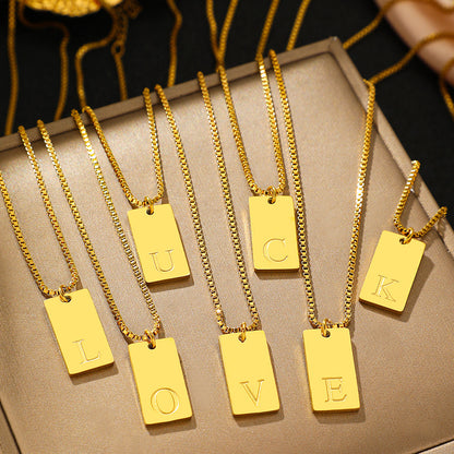 Gold Rectangle Initial Pendant Necklace