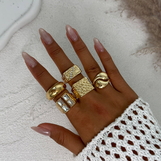 5pc Punk Chunky Geometric Ring Set