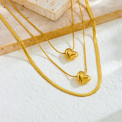3pc Layered Heart Pendant Necklace Set