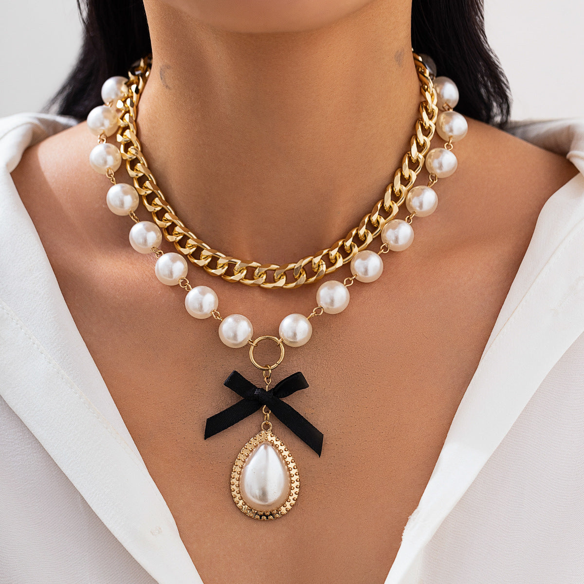 Pearl Water Drop Knot Choker Necklace