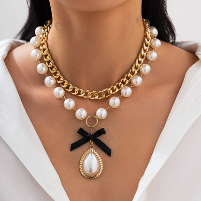 Pearl Water Drop Knot Choker Necklace