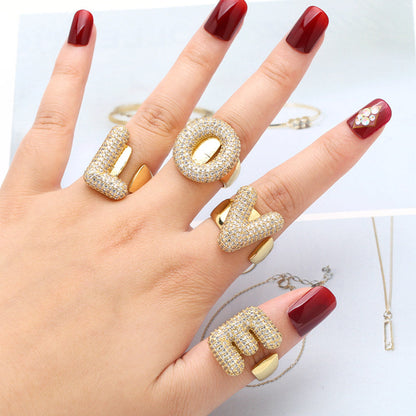 Gold Bubble Letter Initial Ring