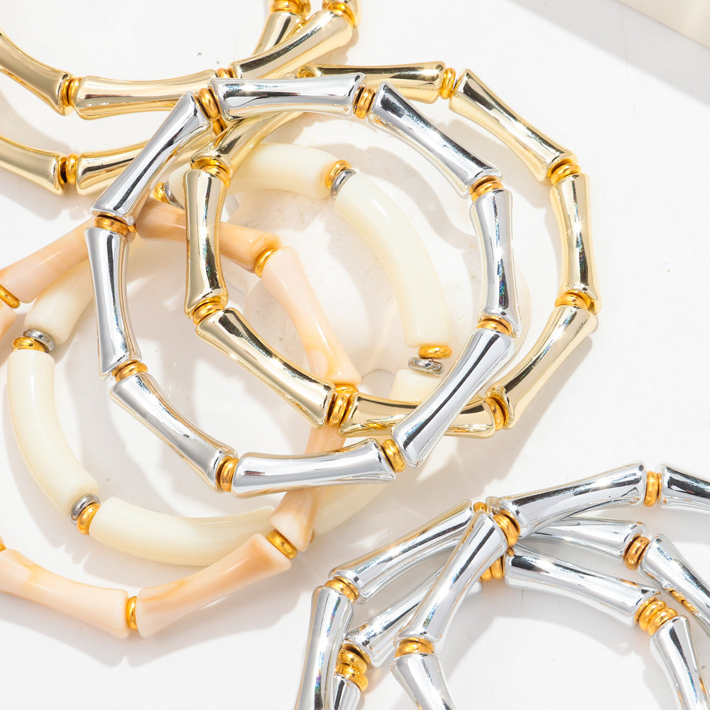 3pcs Gold Bamboo Bangle Bracelet Stack