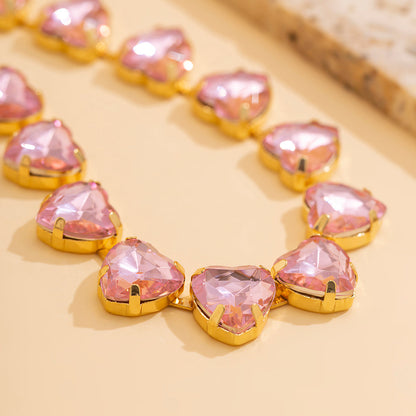 Pink Heart Crystal Choker Necklace
