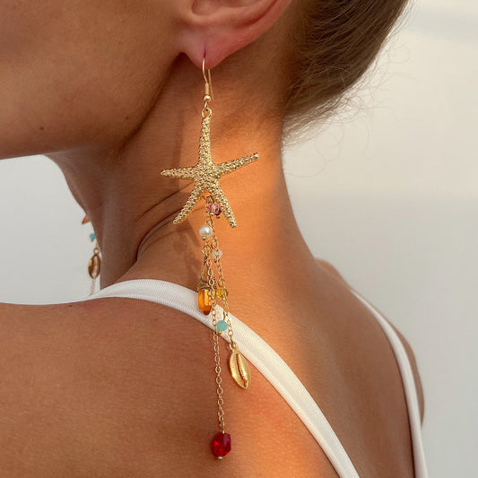 Boho Starfish Tassel Drop Earrings