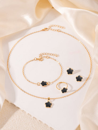 4pc White Clover Jewelry Set