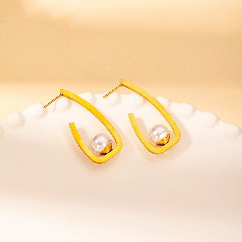 Geometric Pearl Drop Earrings