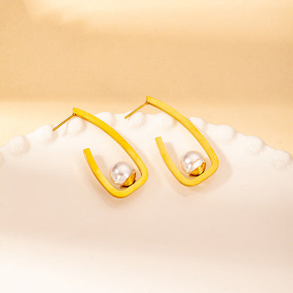 Geometric Pearl Drop Earrings