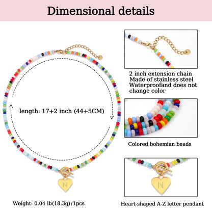 Beaded Heart Initial Pendant Necklace