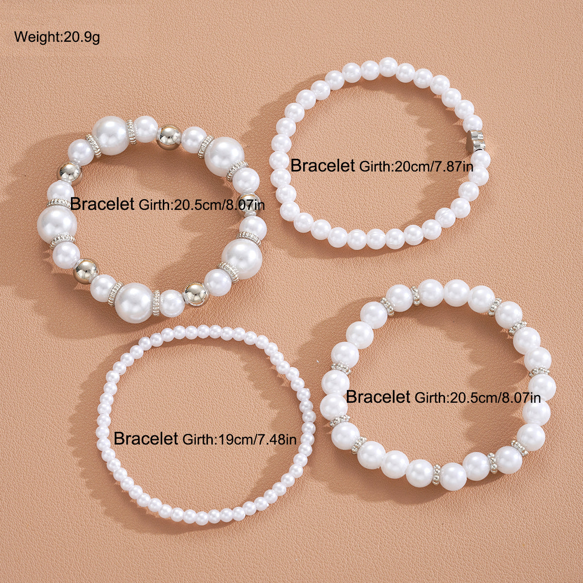 4pc White Pearl Beaded Bracelet Set