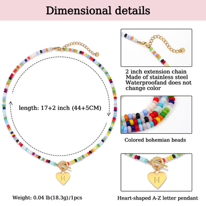 Beaded Heart Initial Pendant Necklace