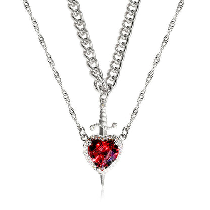 2pc Heart Sword Pendant Necklace Set