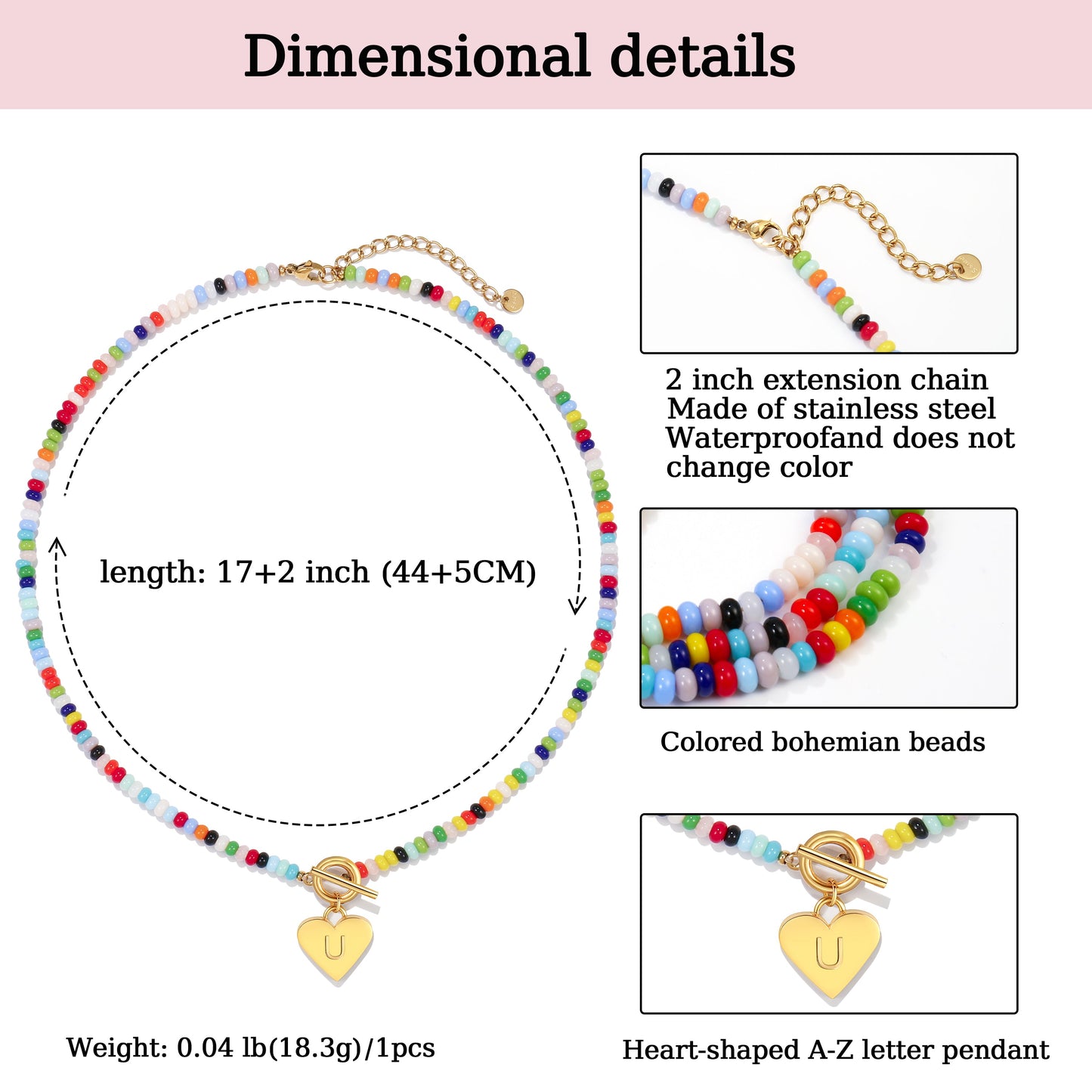 Beaded Heart Initial Pendant Necklace