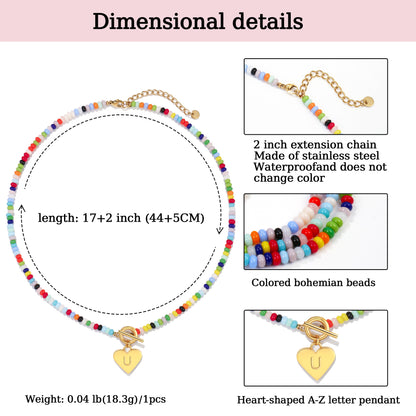 Beaded Heart Initial Pendant Necklace