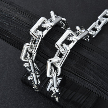 2pc Thick Paperclip Chain Necklace & Bracelet Set