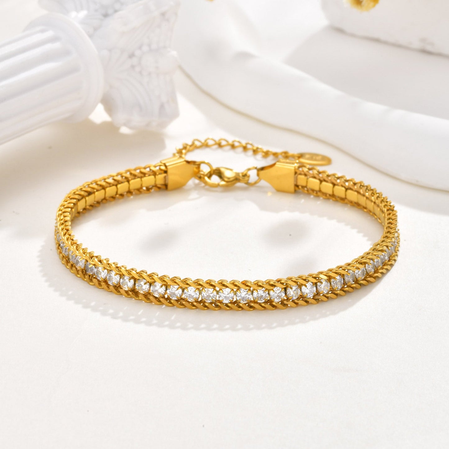 2pc Crystal Gold Chain Anklet Set