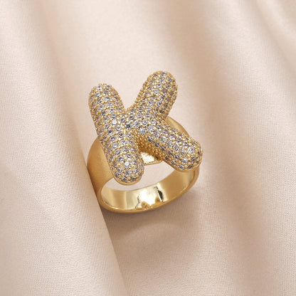 Gold Bubble Letter Initial Ring