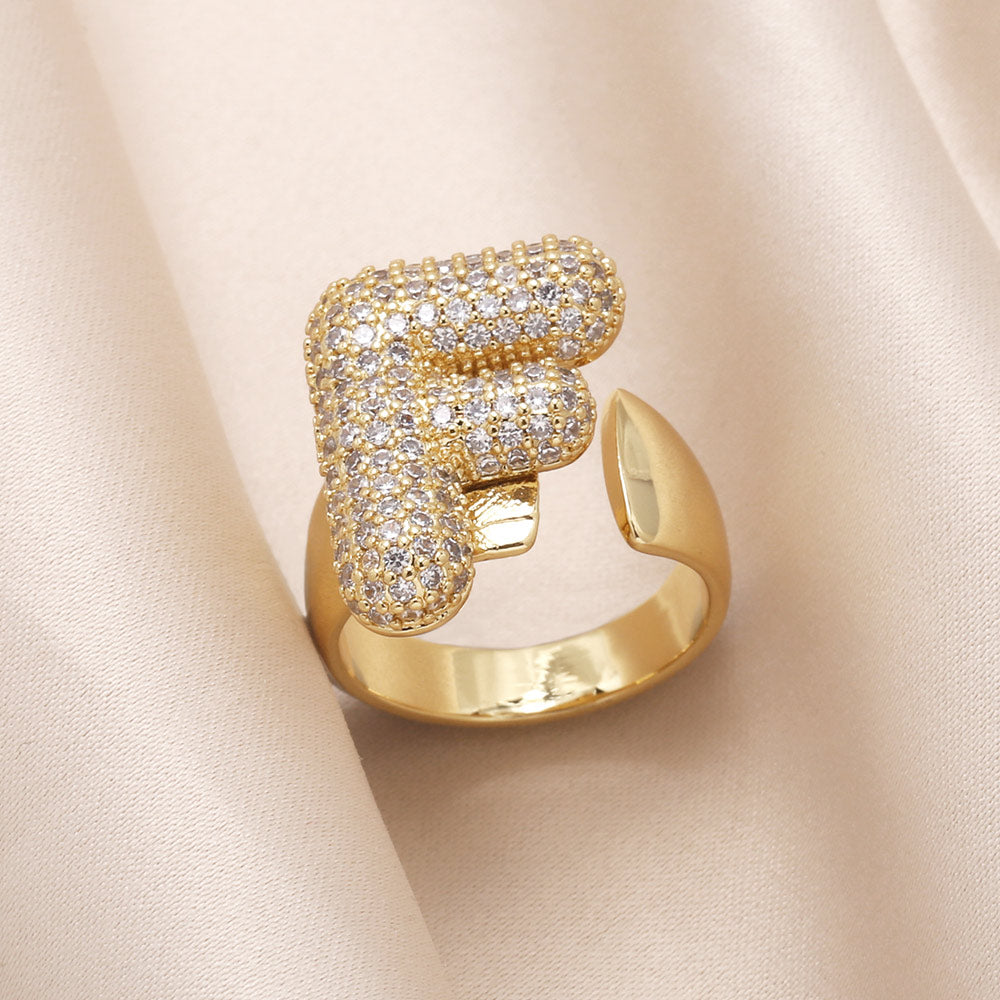 Gold Bubble Letter Initial Ring