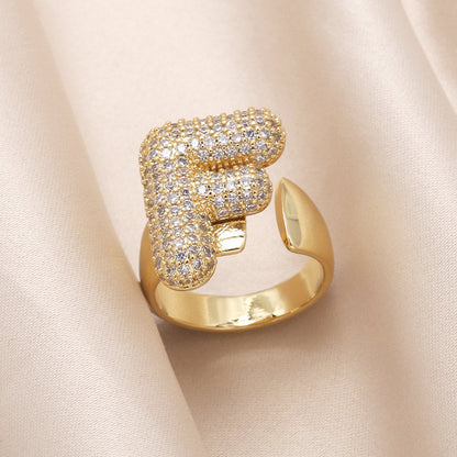 Gold Bubble Letter Initial Ring
