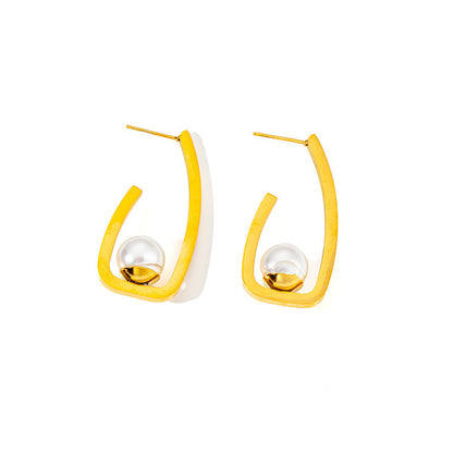 Geometric Pearl Drop Earrings