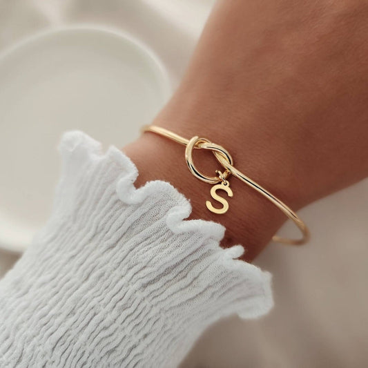 Gold Initial Charm Bangle Bracelet