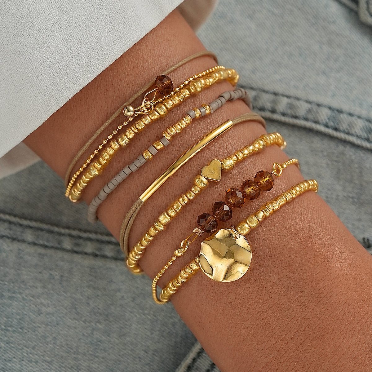 7pc Boho Heart Beaded Bracelet Set