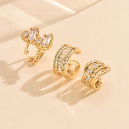 3pc Gold Crystal Cuff Earring Set