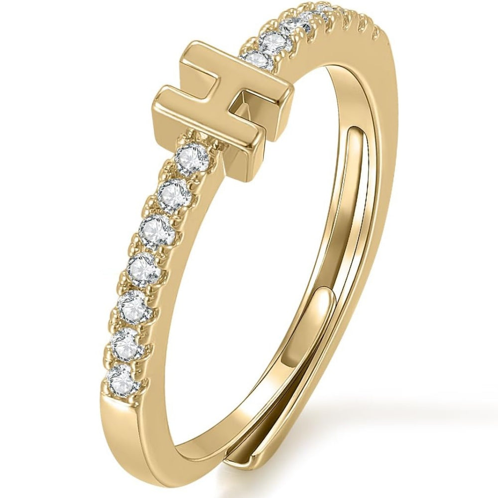 Gold Initial Letter Adjustable Ring